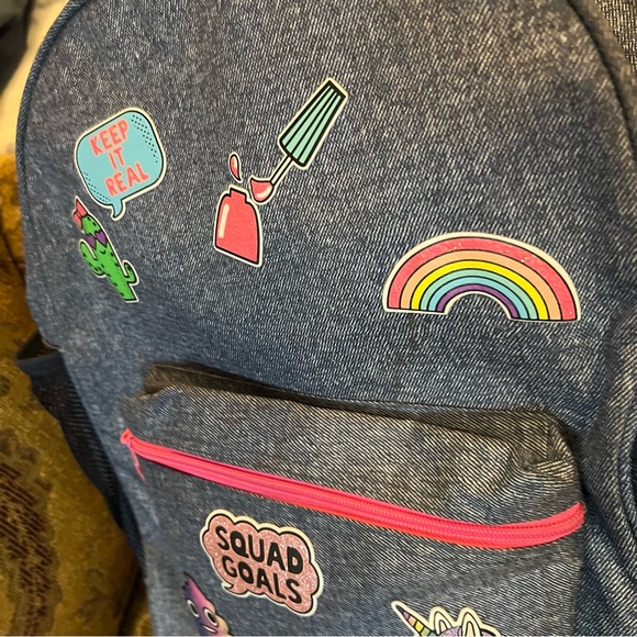 The Childrens Place Denim Patch Backpack Blue/Pink - Picture 4 of 9